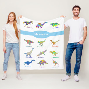 Personalized Boy Name Colorful Dinosaurs Blue Fleece Blanket