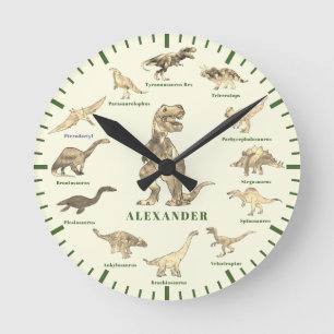 Personalized Boy Name Dinosaur Round Clock