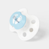 Personalized boy pacifier with baby footprints (Front Right)