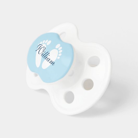 Personalized boy pacifier with baby footprints (Front Right)