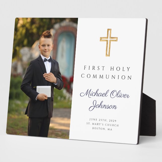 Personalized Boy Photo First Holy Communion Plaque (Side)