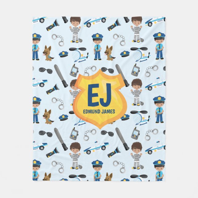 Personalized Boy Police Badge Name Fleece Blanket (Front)