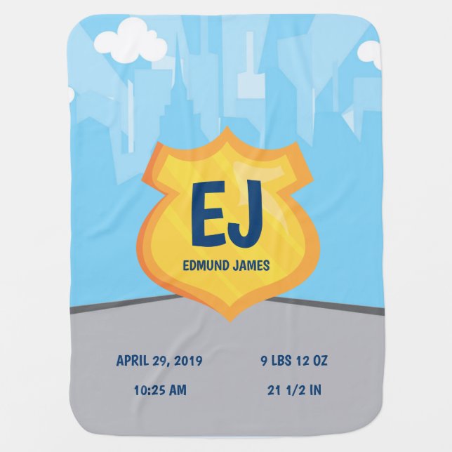 Personalized Boy Police Officer Monogram Baby Blanket (Front)