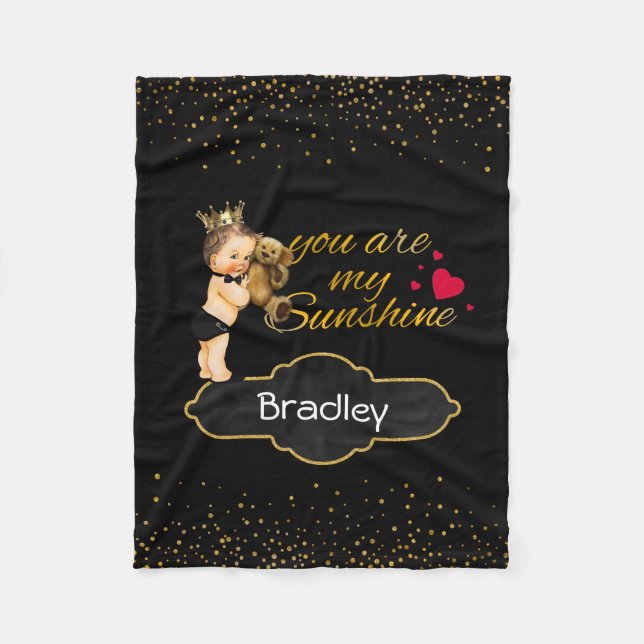 Personalized Boy Prince | Gold Sunshine Nursery Fleece Blanket (Front)