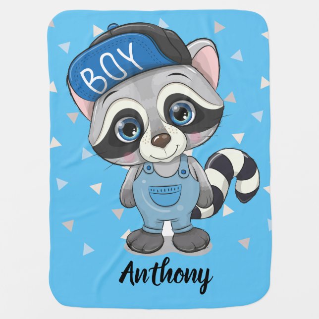 Personalized Boy Raccoon Baby Blanket (Front)