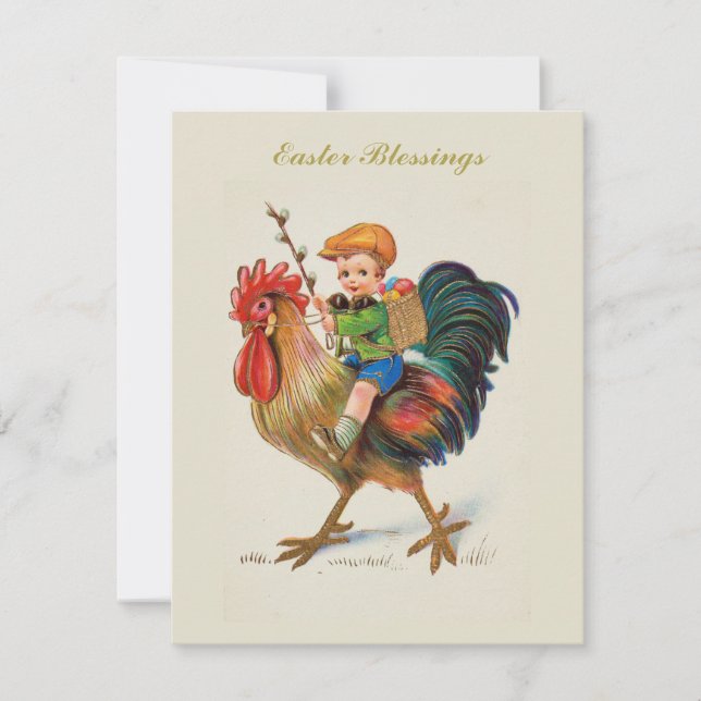 Personalized Boy Riding Rooster Easter Egg Hunt Holiday Card (Front)