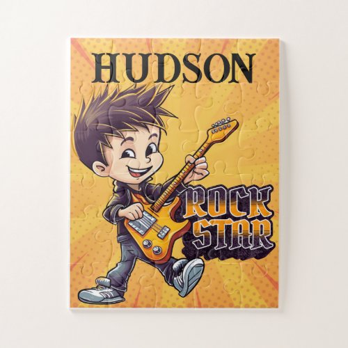 Personalized Boy Rockstar with Brown Hair Jigsaw Puzzle