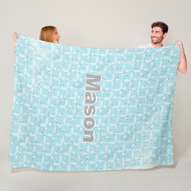 Personalized Boy Room Modern Teepee Arrow Pattern Fleece Blanket (In Situ)