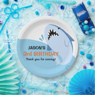 Personalized Boy Shark Birthday Party Paper Plates