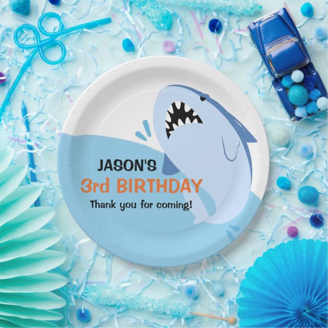 Personalized Boy Shark Birthday Party Paper Plates (Party)