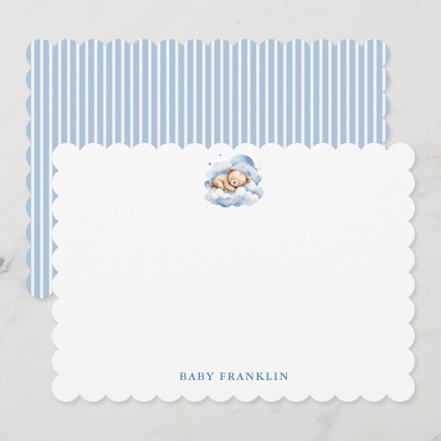 Personalized Boy Stationery Bear Baby Shower  Thank You Card (Front/Back)