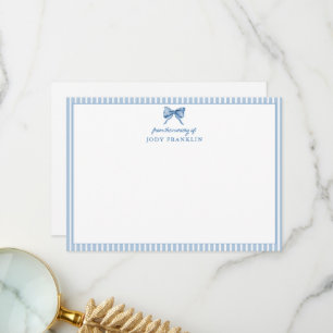 Personalized Boy Stationery Blue Bow Baby Shower  Thank You Card