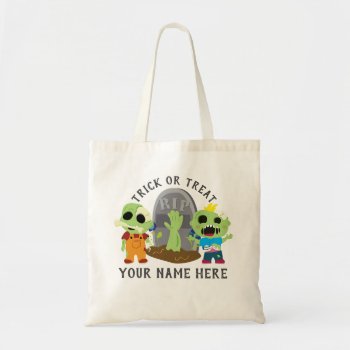 Personalized Boy Zombie Halloween Trick Or Treat Tote Bag by TiffsSweetDesigns at Zazzle