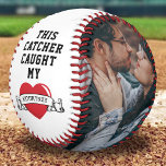 Personalized Boyfriend Photo Baseball<br><div class="desc">Cute baseball gift featuring your name in a scroll banner,  with the saying "this catcher caught my" which is over a red love heart. Plus 2 photos for you to customize with your own to make this an extra special valentines/birthday gift.</div>