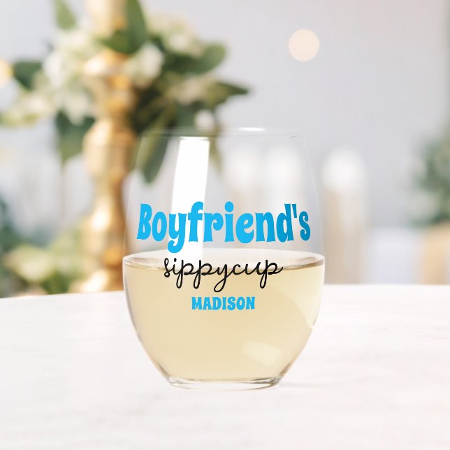 Personalized Boyfriend's Sippy Cup  Stemless Wine Glass (Insitu (Wedding))