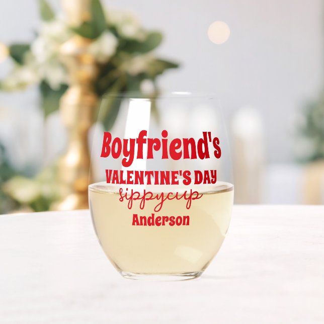 Personalized Boyfriend's Valentine's Day Sippy Cup Stemless Wine Glass (Insitu (Wedding))