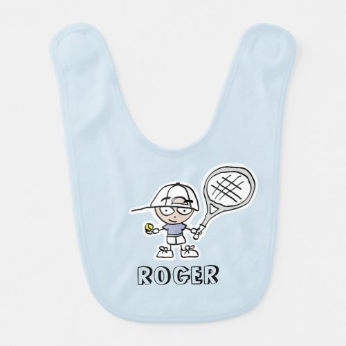 Personalized boys baby bib gift with tennis print