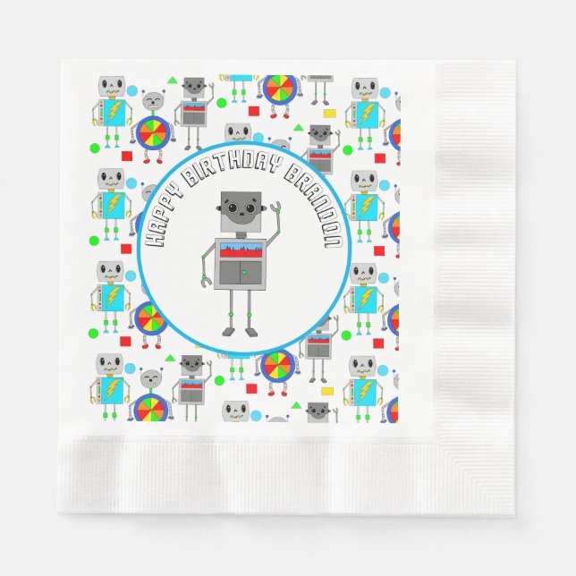 Personalized Boy's Birthday Robot  Napkins (Front)