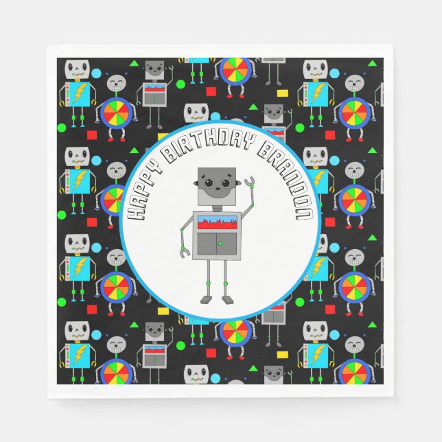 Personalized Boy's Birthday Robot  Napkins (Front)