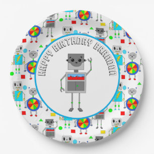 Personalized Boy's Birthday Robot  Paper Plates