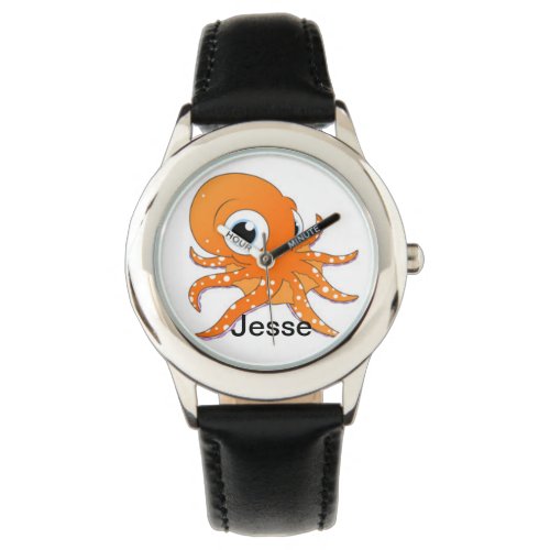 Personalized Boys Black Divers Octopus Name Watch