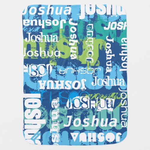 Personalized Boys Blue Green Subway Art Baby Blanket