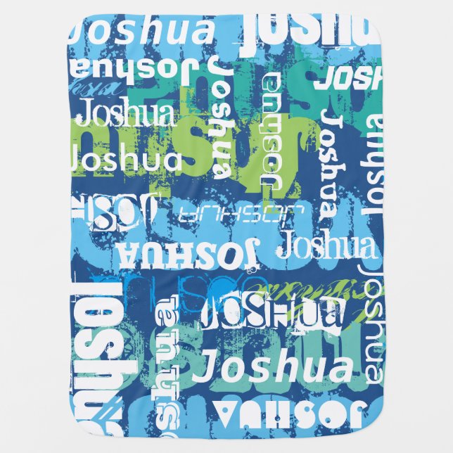 Personalized Boy's Blue Green Subway Art Baby Blanket (Front)