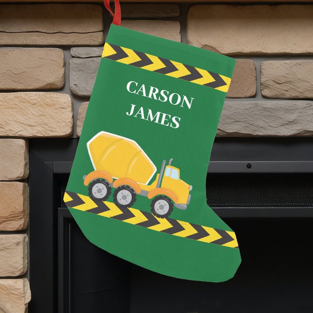 Personalized Boys Cement Mixer Truck Green Kids Small Christmas Stocking (Creator Uploaded)