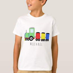 Personalized Boy&#39;s Colorful Locomotive Train Name T-Shirt