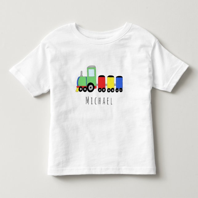 Personalized Boy's Colorful Locomotive Train Name Toddler T-shirt (Front)