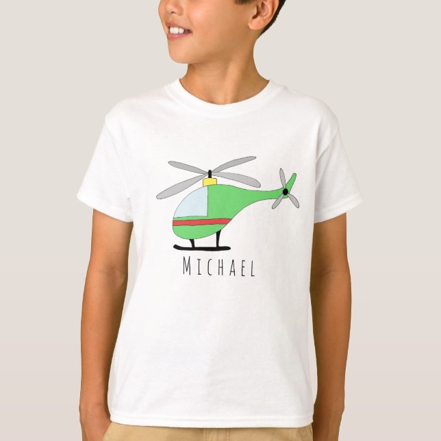 Personalized Boy's Cool Helicopter Aircraft & Name T-Shirt (Front)