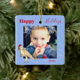 Personalized Boys Dinosaur Christmas photo Ceramic Ornament