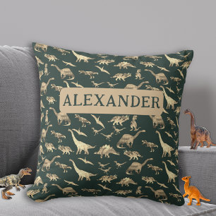 Personalized Boys Dinosaur Green Throw Pillow