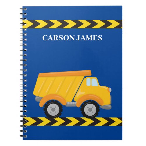 Personalized Boys Dump Truck Blue Kids Notebook