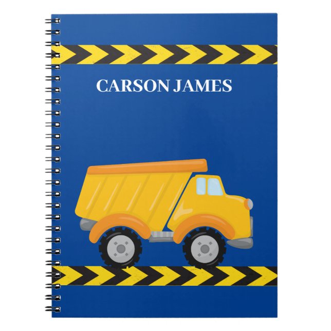 Personalized Boys Dump Truck Blue Kids Notebook (Front)
