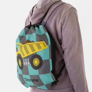 Personalized Boys Dump Truck Kids School Drawstring Bag