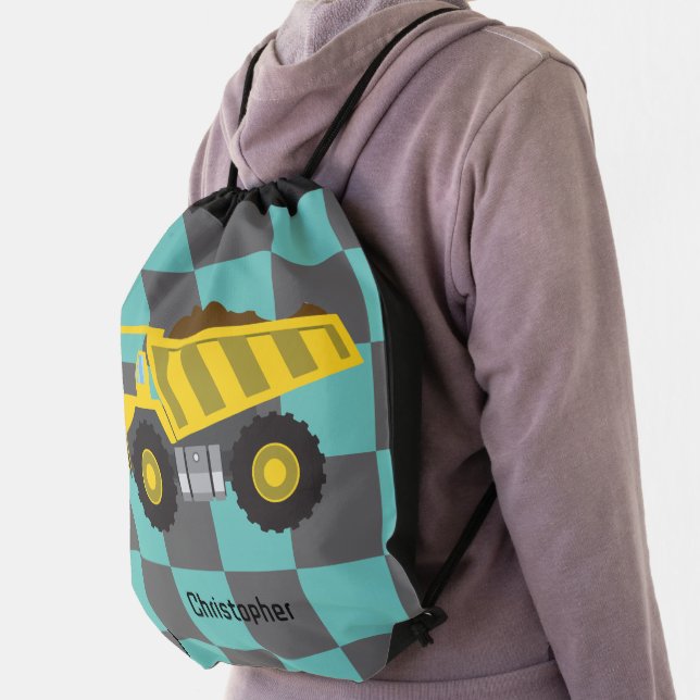 Personalized Boys Dump Truck Kids School  Drawstring Bag (Insitu)