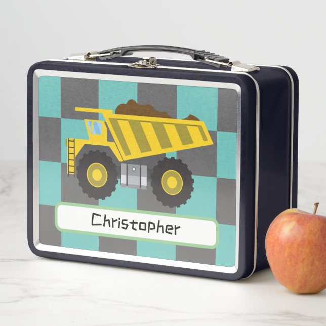 Personalized Boys Dump Truck Kids School  Metal Lunch Box (In Situ)