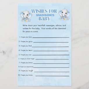  Personalized Boys Elephant  Baby Shower Game