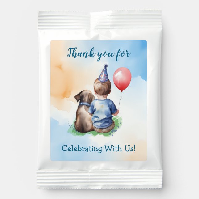 Personalized Boy's First Birthday | Baby and Puppy Lemonade Drink Mix (Front)
