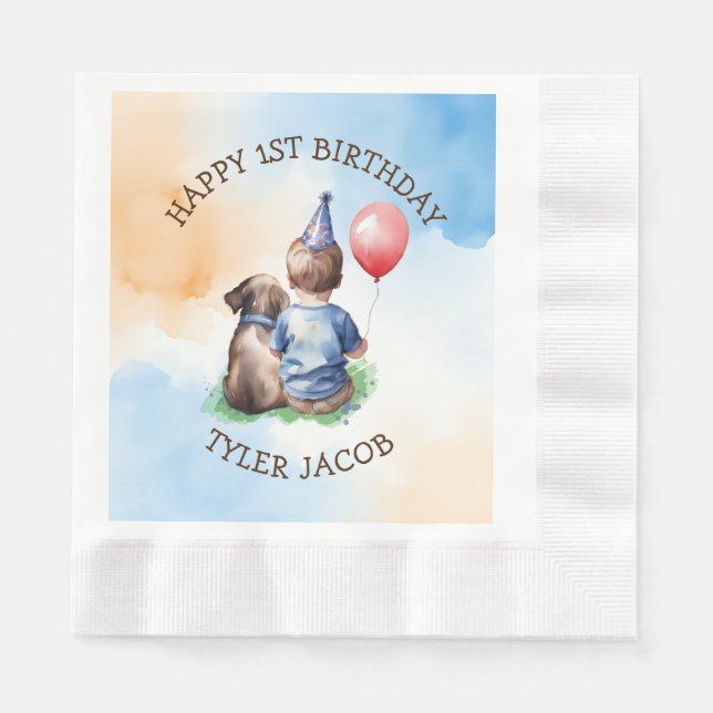 Personalized Boy's First Birthday  Napkins (Front)