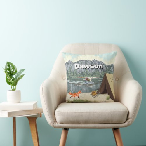 Personalized Boys Fox Woodland  Camping Mountain Throw Pillow
