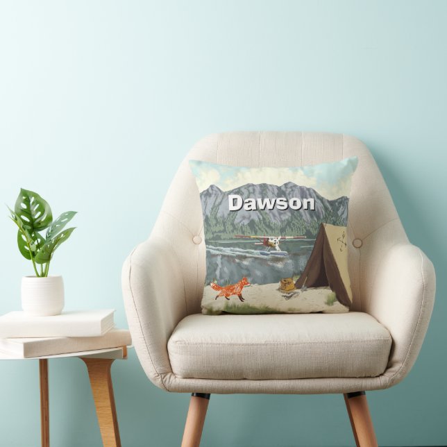 Personalized Boy's Fox Woodland  Camping Mountain Throw Pillow (Chair)