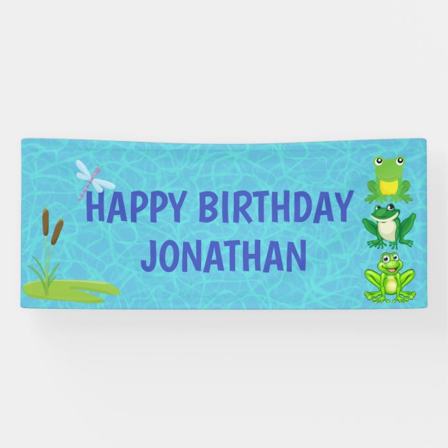Personalized Boys Frog Birthday Banner (Horizontal)
