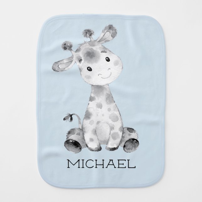 Personalized Boys Giraffe Baby Baby Burp Cloth (Front)