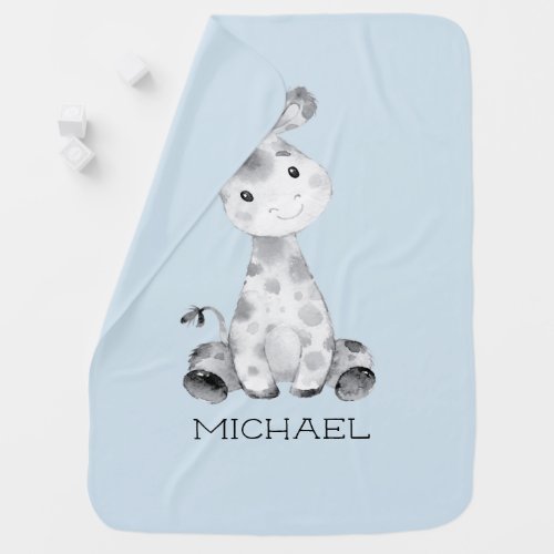 Personalized Boys Giraffe Baby Receiving Blanket