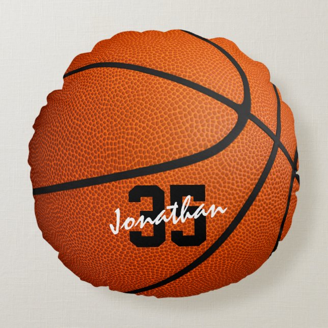 Personalized boys girls basketball  round pillow (Front)
