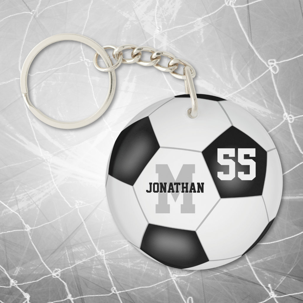 personalized boys girls name jersey number soccer keychain