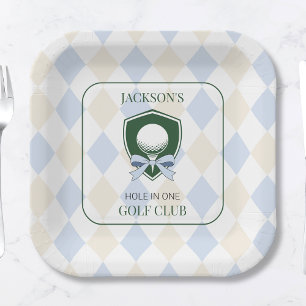 Personalized Boys Golf Blue First Birthday Party Paper Plates