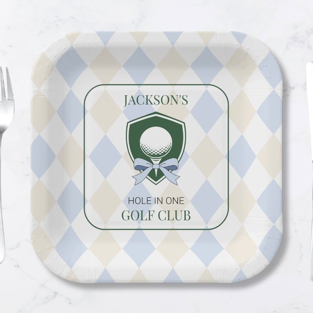 Personalized Boys Golf Blue First Birthday Party Paper Plates (Personalized Boys Golf Blue First Birthday Party Paper Plates)